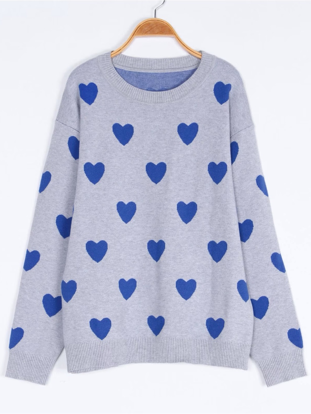 Light Blue Heart Pattern Crewneck Sweater Medium